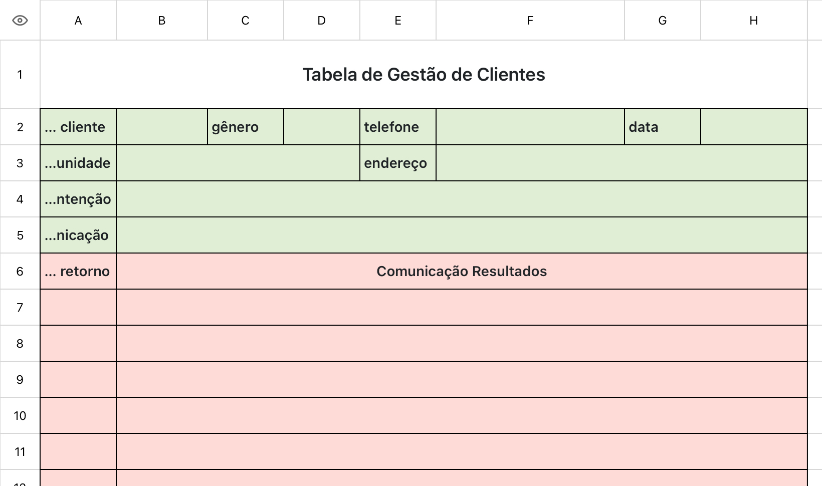 Tabela de Gestão de Clientes